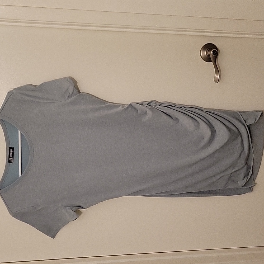 Womens Blue T shirt dress with side ruching, sz med